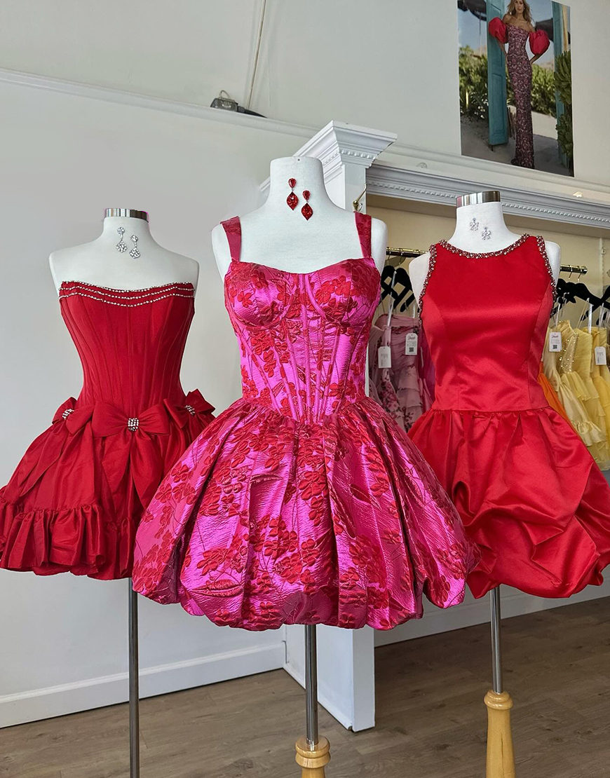 Fuchsia Floral A Line Ruched Short Corset Homecoming Dress