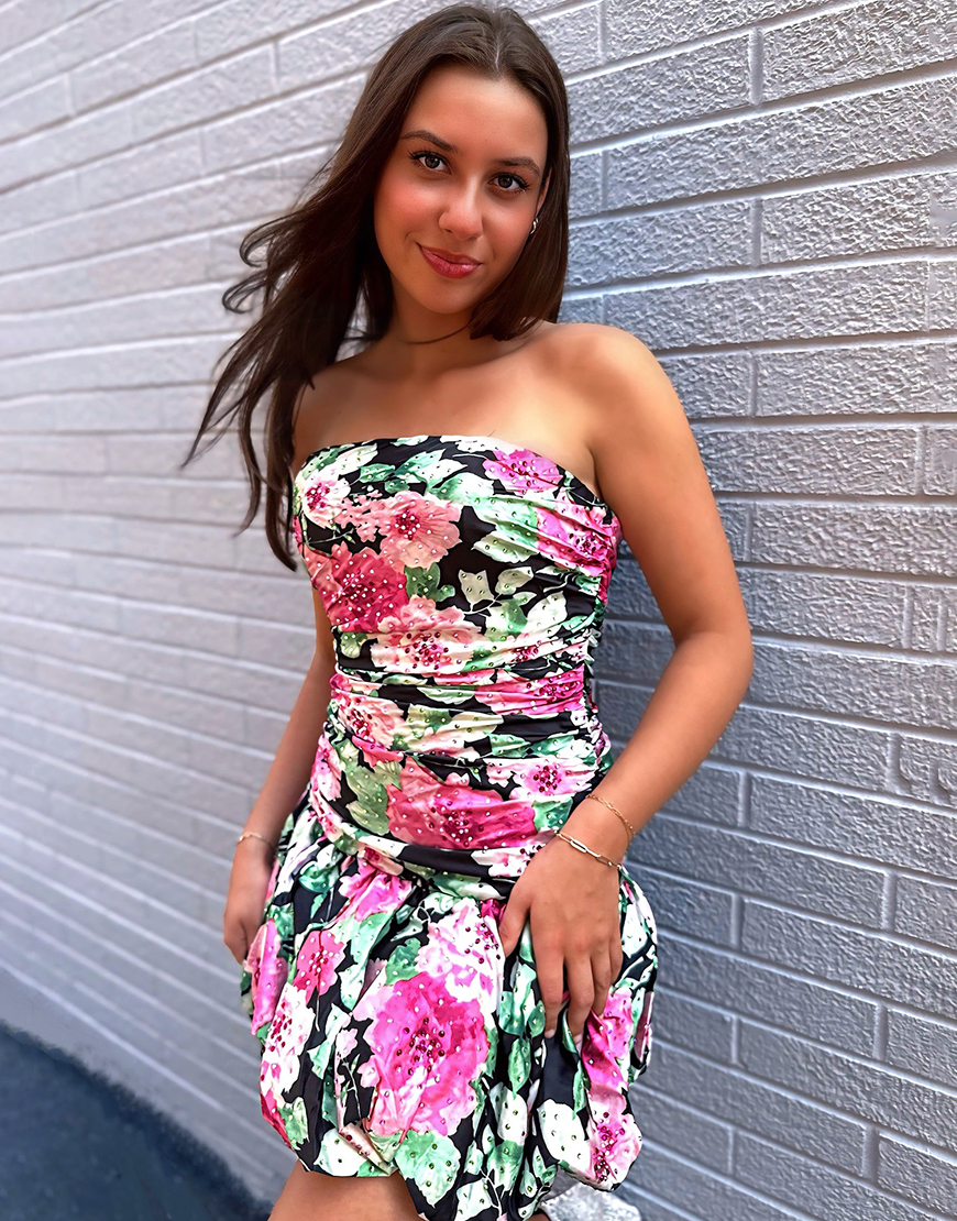 Sparkly Black Red Floral Short A Line Homecoming Dress with Beading