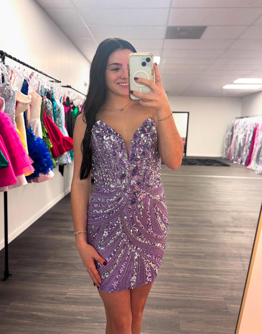 Sparkly Purple Sequins Tight Short Homecoming Dress