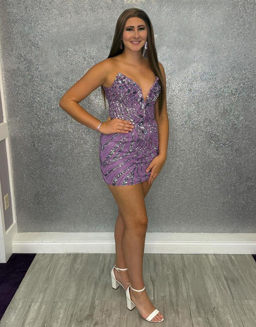 Sparkly Purple Sequins Tight Short Homecoming Dress