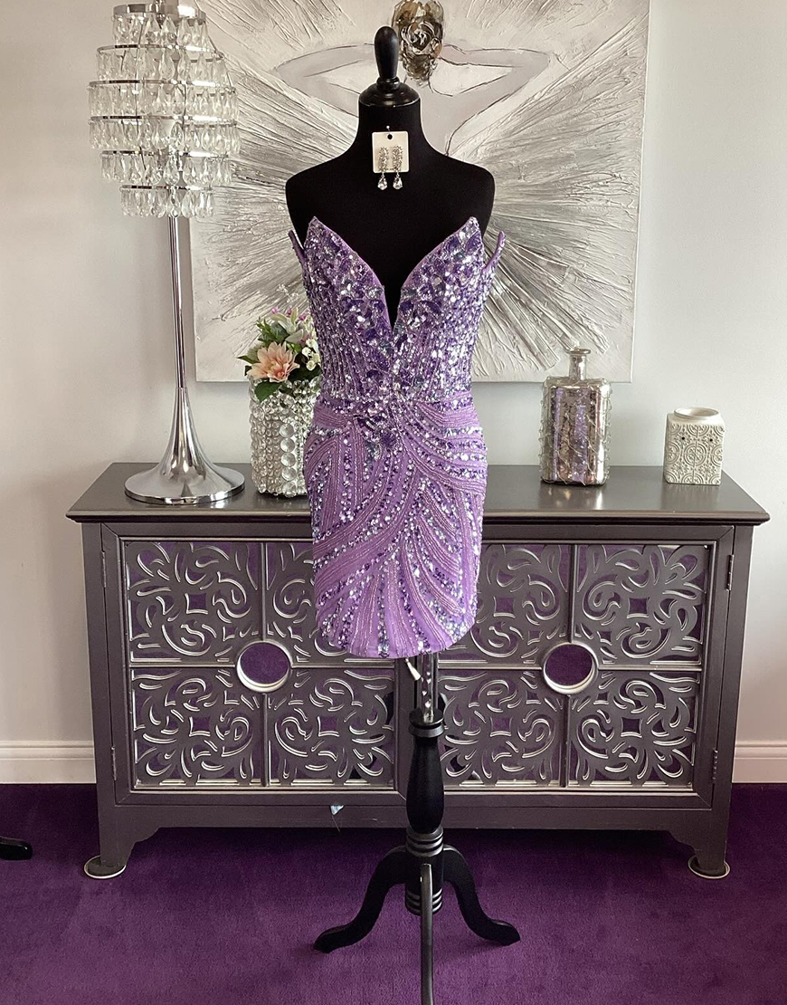 Sparkly Purple Sequins Tight Short Homecoming Dress