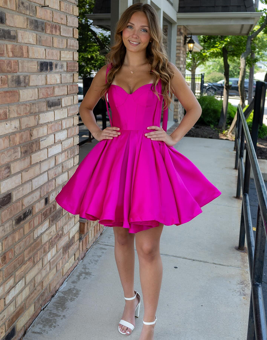 Blue Satin A Line Short Corset Homecoming Dress with Bows