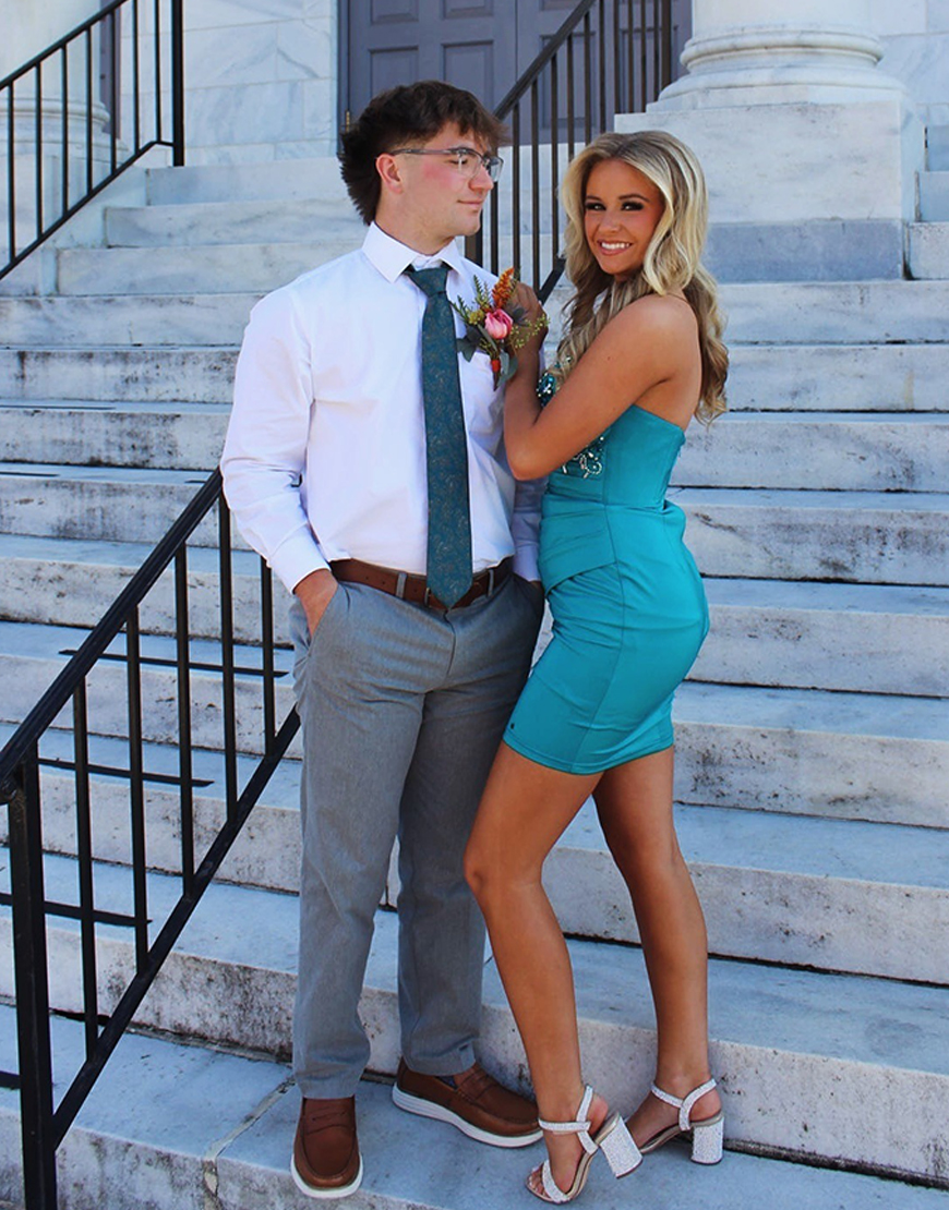 Sparkly Black Tight Satin Short Homecoming Dress with Beading