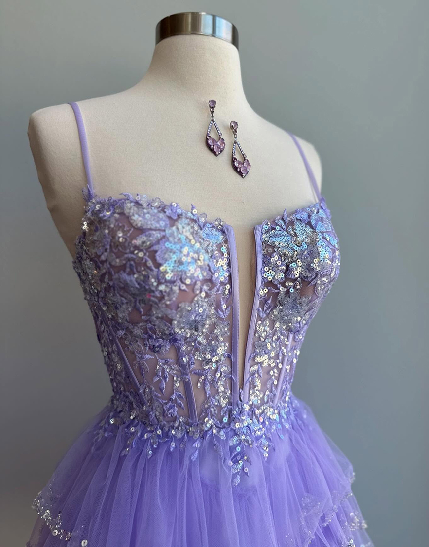 Sparkly Lilac Tulle Floral Short Corset Homecoming Dress with Sequins