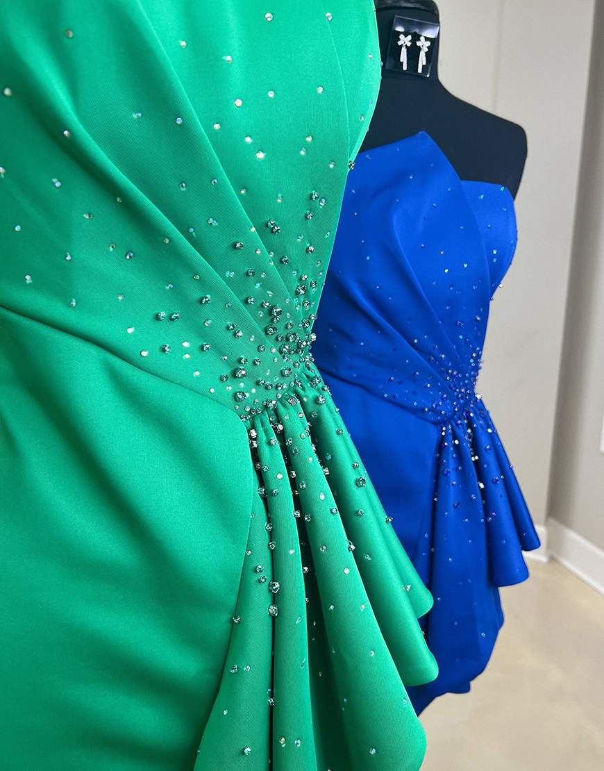 Sparkly Royal Blue Ruffled Satin Short Homecoming Dress with Beading