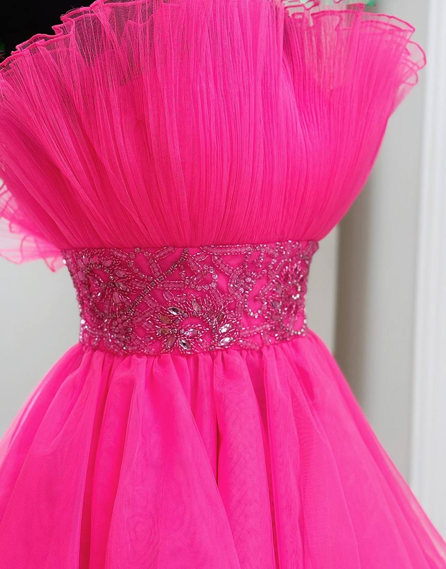 Sparkly Fuchsia Beaded A Line Strapless Short Homecoming Dress