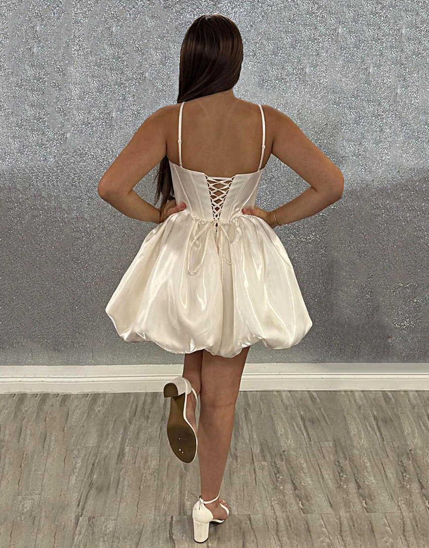 White A Line Satin Short Corset Homecoming Dress