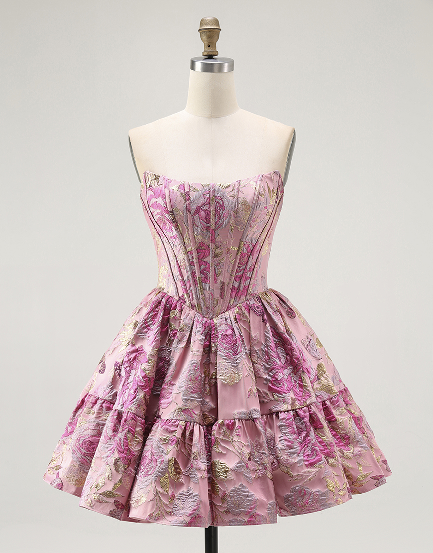 Blush Floral A Line Ruffled Short Corset Homecoming Dress
