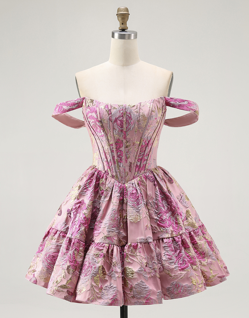 Blush Floral A Line Ruffled Short Corset Homecoming Dress