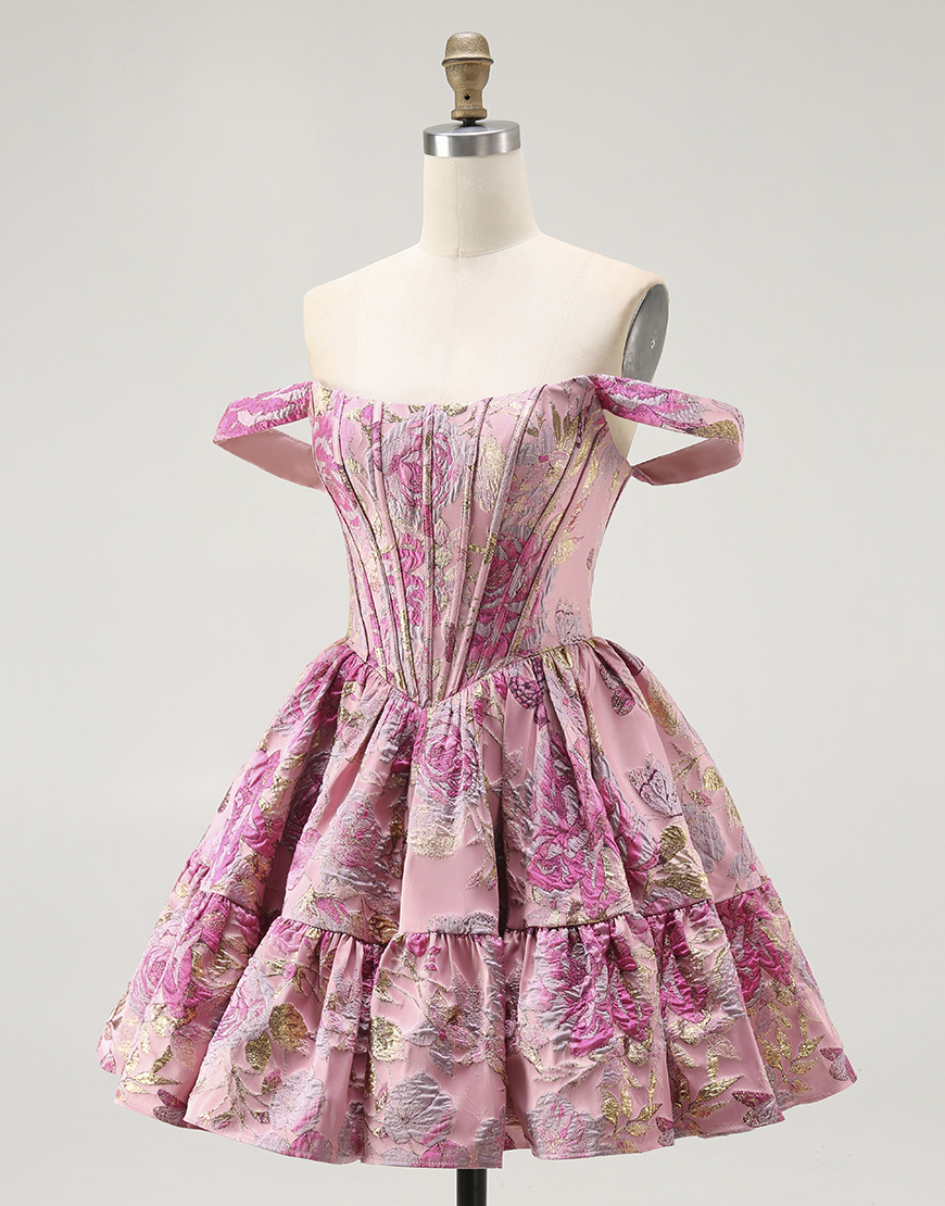 Blush Floral A Line Ruffled Short Corset Homecoming Dress
