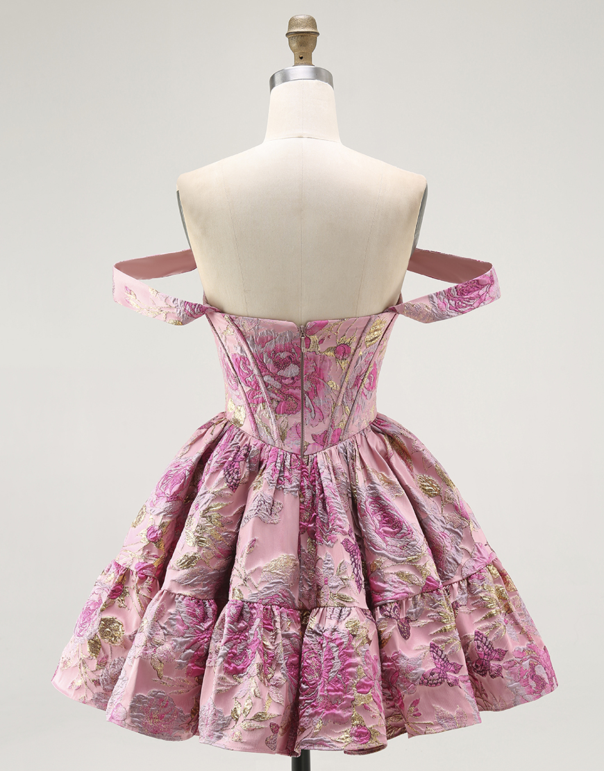 Blush Floral A Line Ruffled Short Corset Homecoming Dress