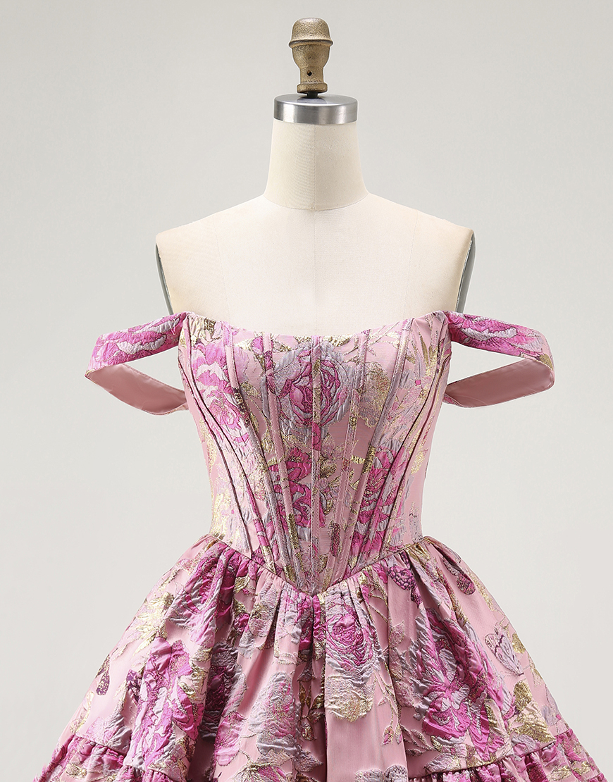 Blush Floral A Line Ruffled Short Corset Homecoming Dress