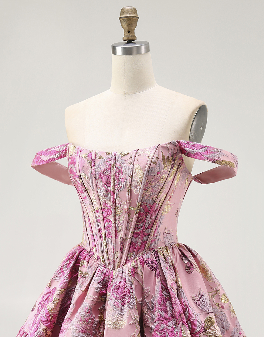 Blush Floral A Line Ruffled Short Corset Homecoming Dress