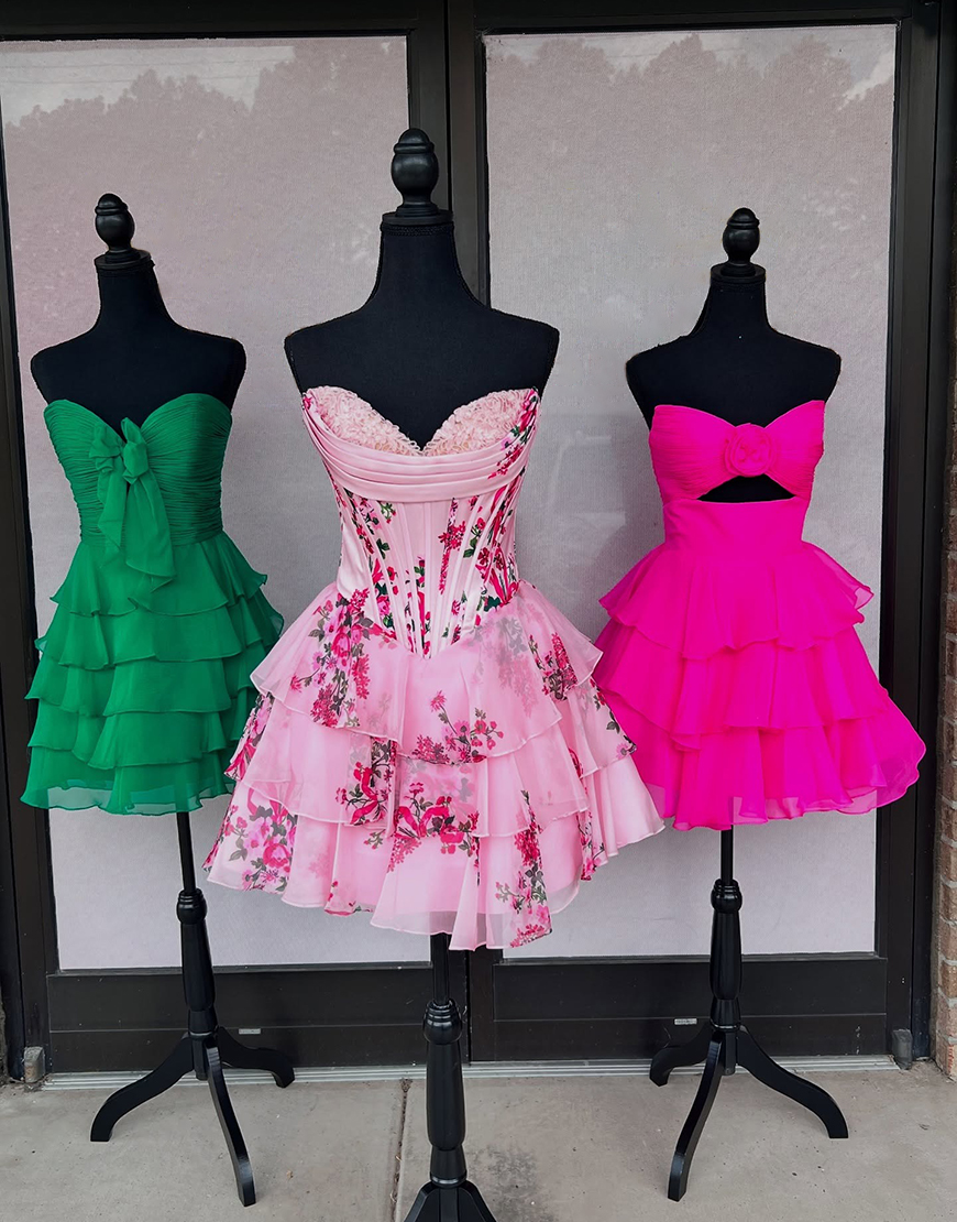 Green Floral Keyhole Ruffled A Line Short Homecoming Dress