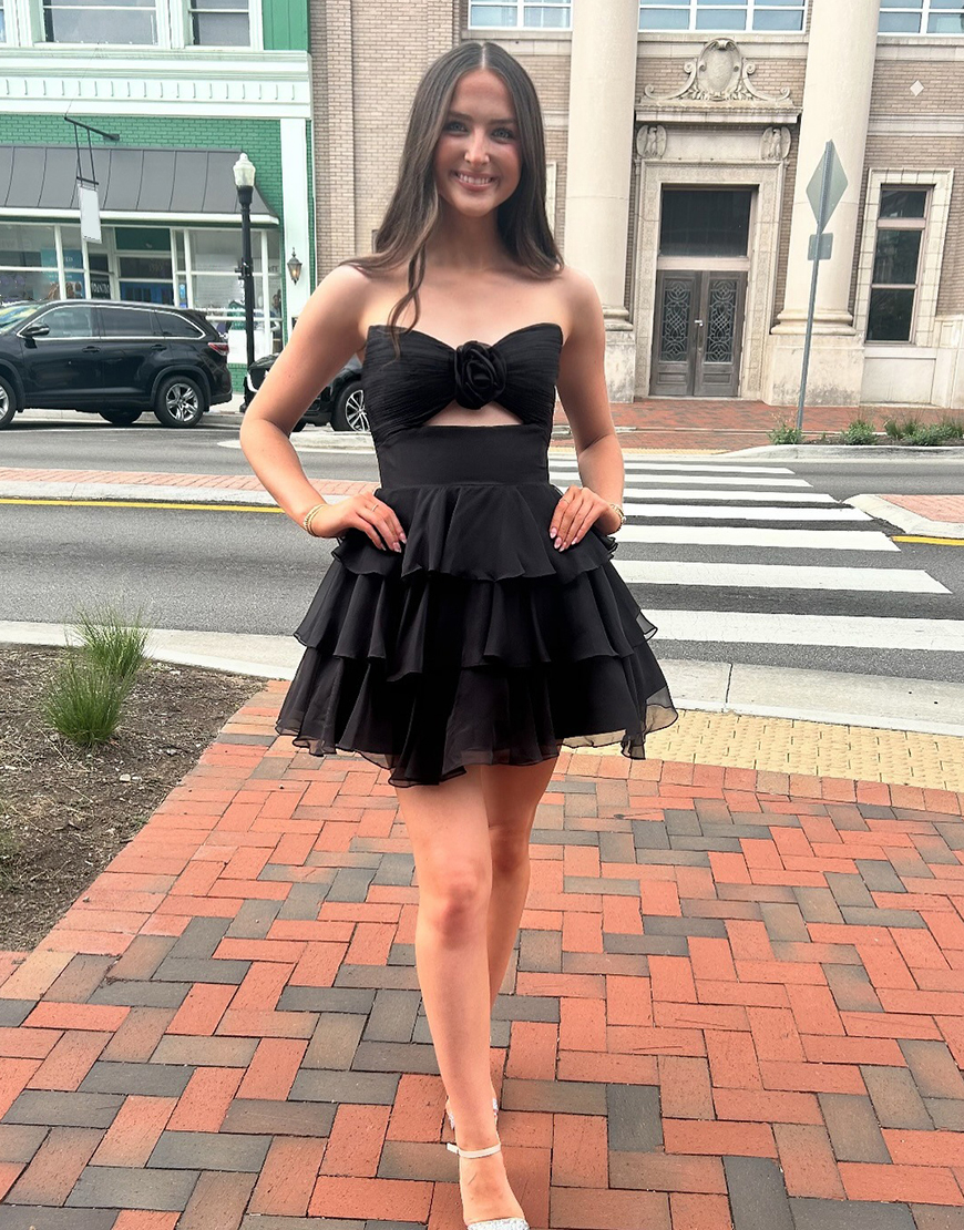 Green Floral Keyhole Ruffled A Line Short Homecoming Dress