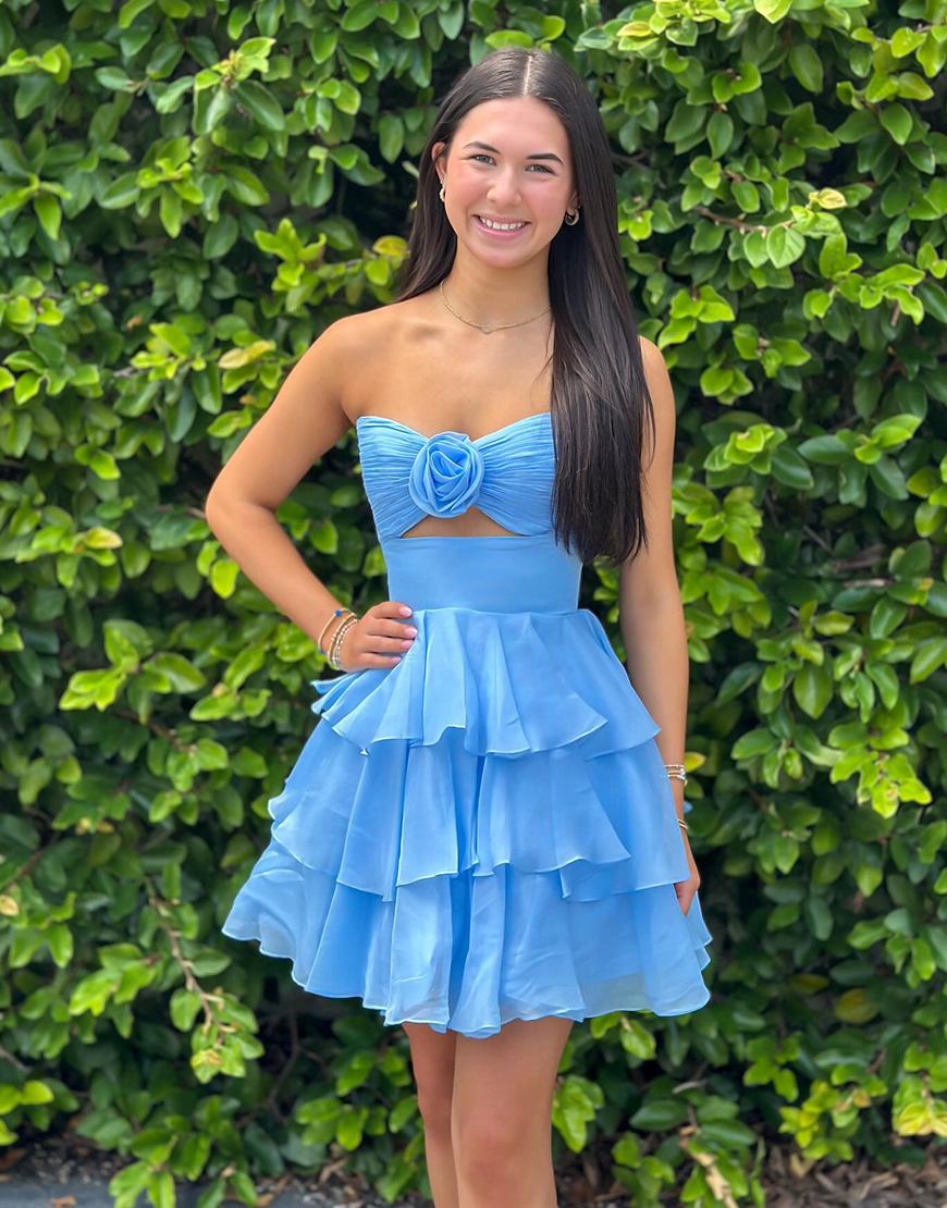 Green Floral Keyhole Ruffled A Line Short Homecoming Dress