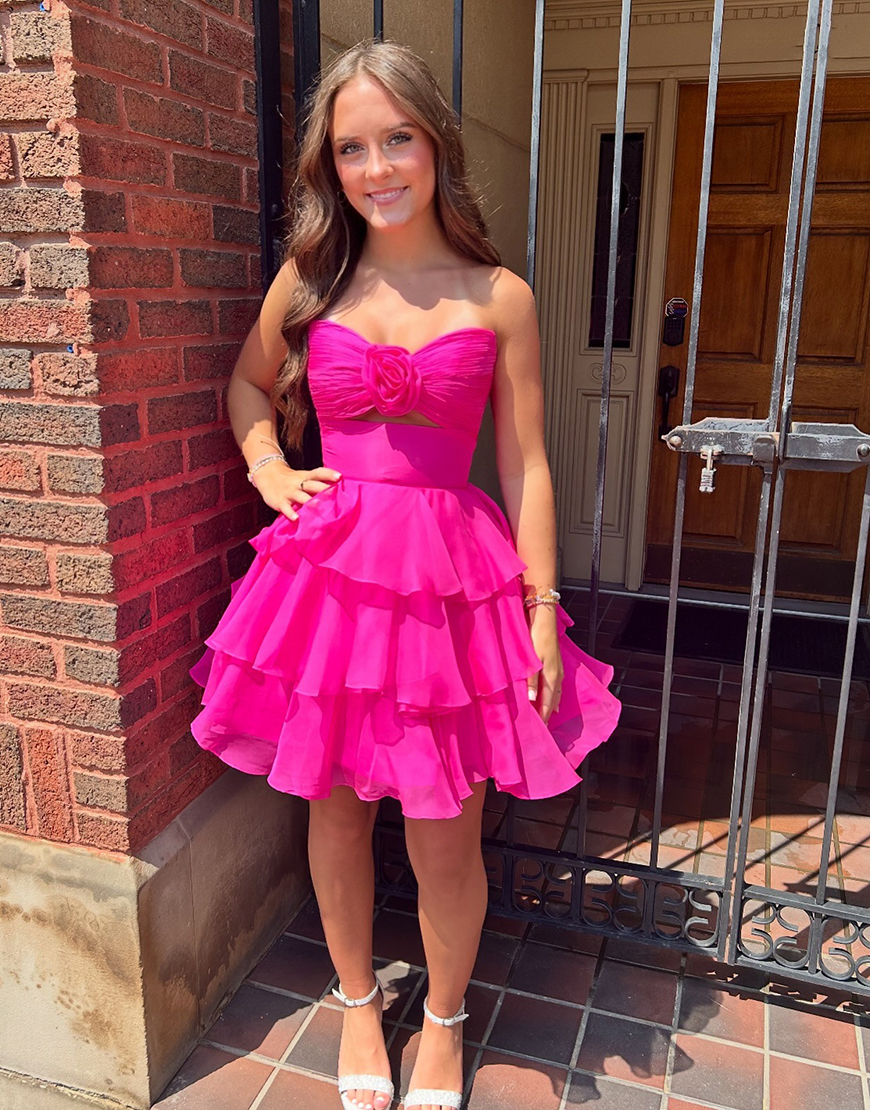 Green Floral Keyhole Ruffled A Line Short Homecoming Dress