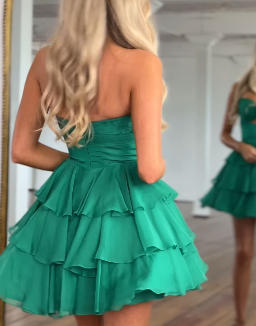 Green Floral Keyhole Ruffled A Line Short Homecoming Dress