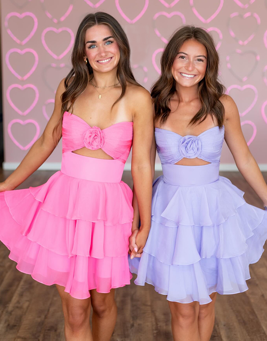 Green Floral Keyhole Ruffled A Line Short Homecoming Dress