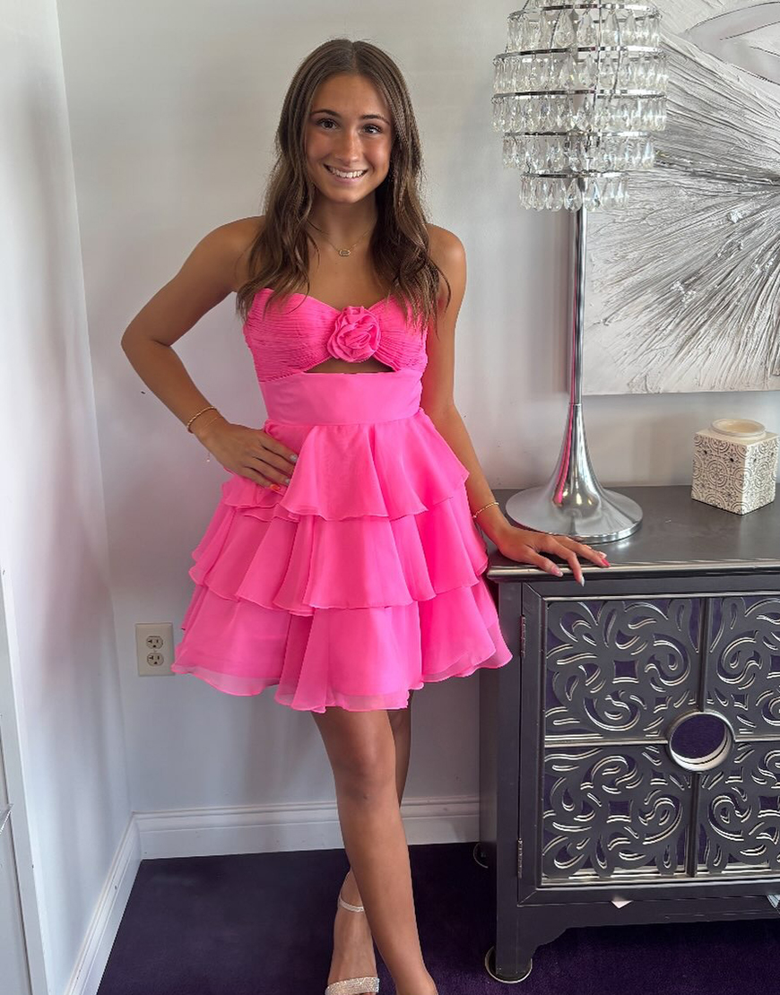 Green Floral Keyhole Ruffled A Line Short Homecoming Dress