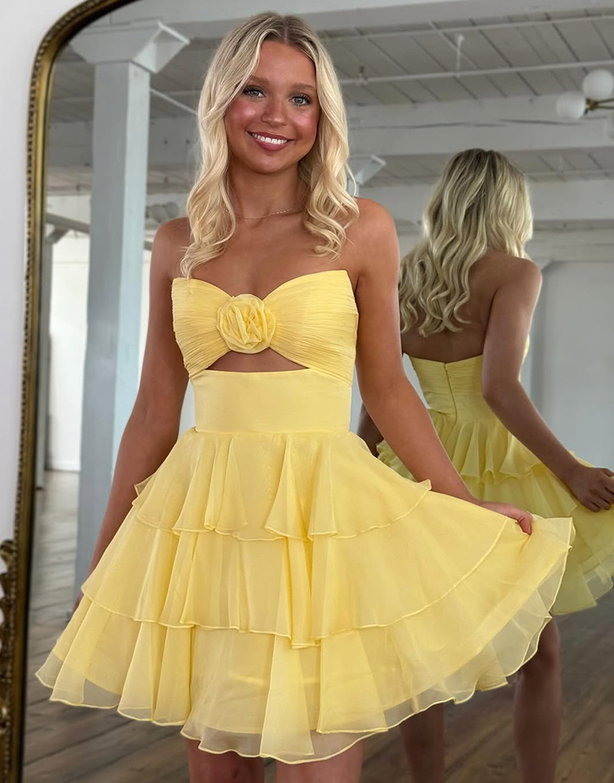 Green Floral Keyhole Ruffled A Line Short Homecoming Dress