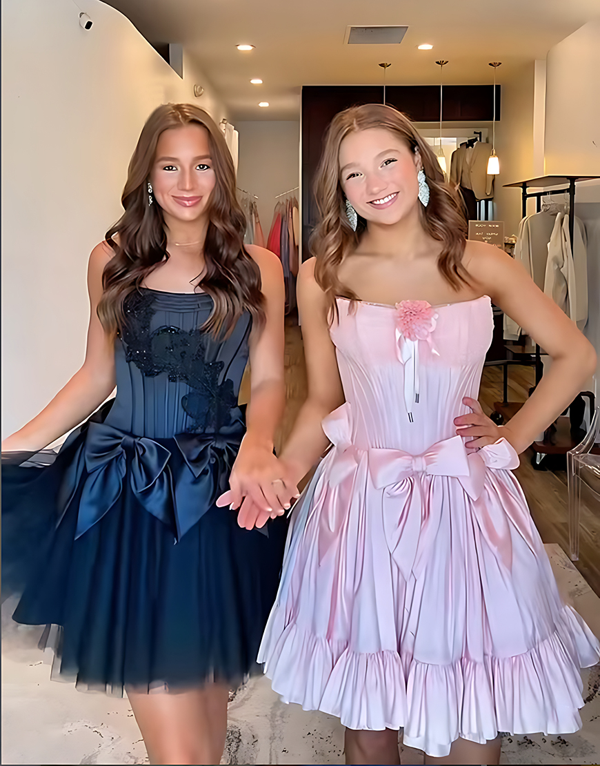 Light Pink Floral A Line Ruffled Short Corset Homecoming Dress with Bow