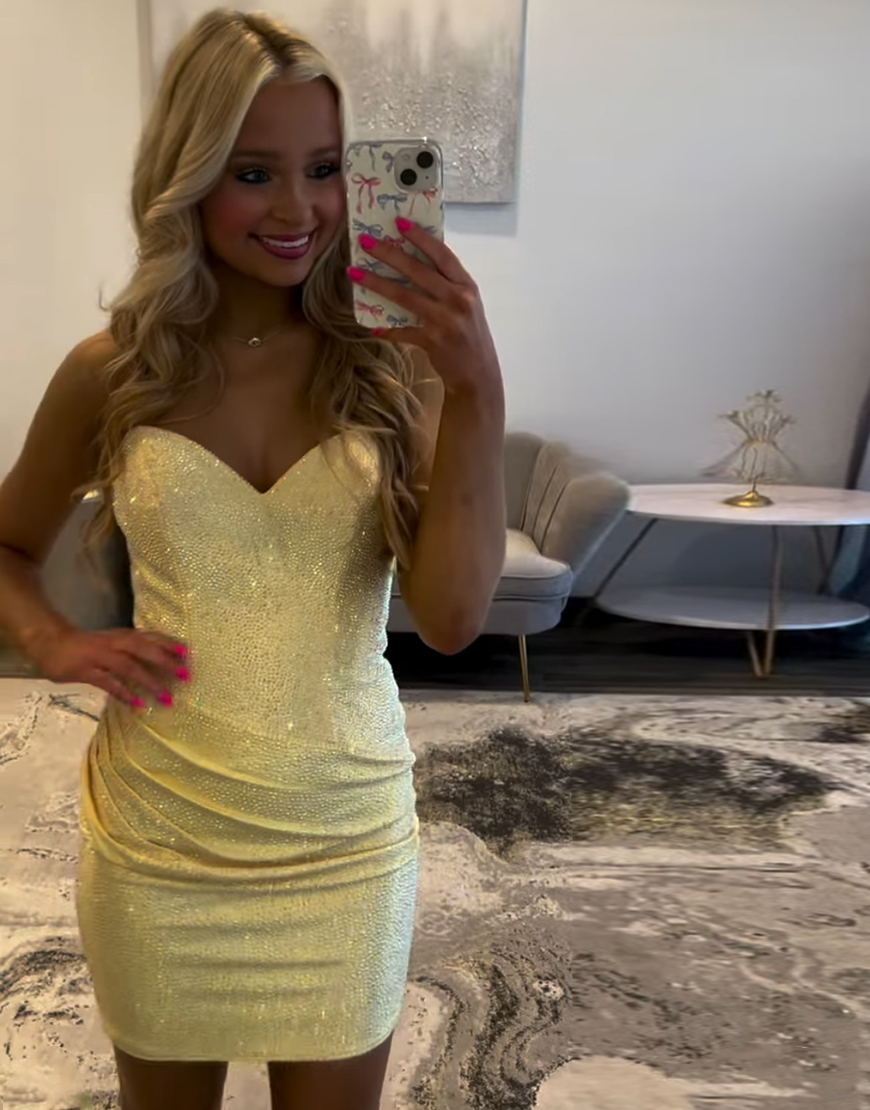 Sparkly Yellow Tight Beaded Short Homecoming Dress