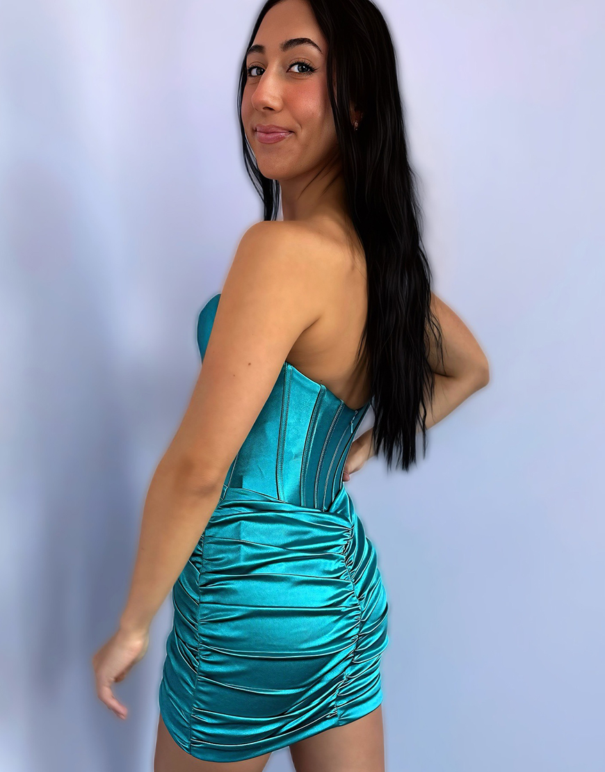 Grape Tight Ruched Satin Short Corset Homecoming Dress