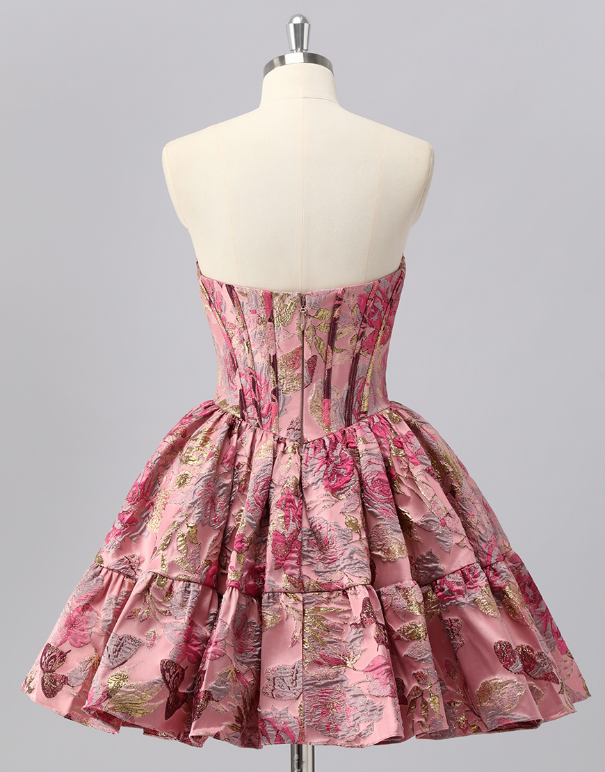 Blush Floral A Line Ruffled Short Corset Homecoming Dress