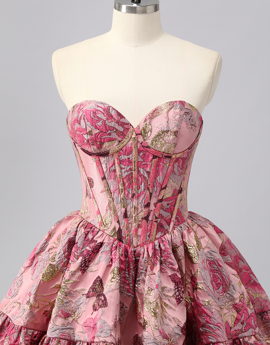 Blush Floral A Line Sweetheart Short Corset Homecoming Dress with Ruffles