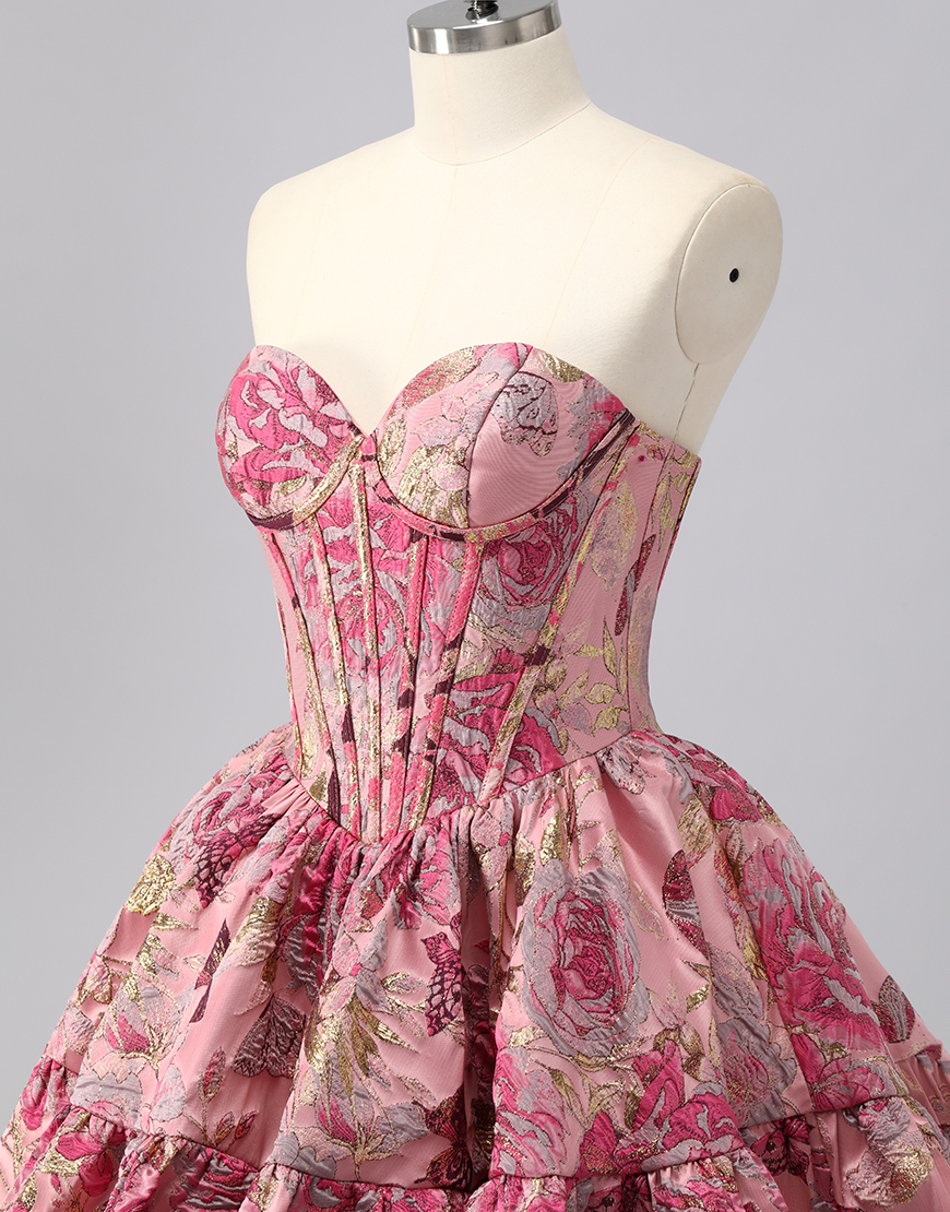 Blush Floral A Line Sweetheart Short Corset Homecoming Dress with Ruffles