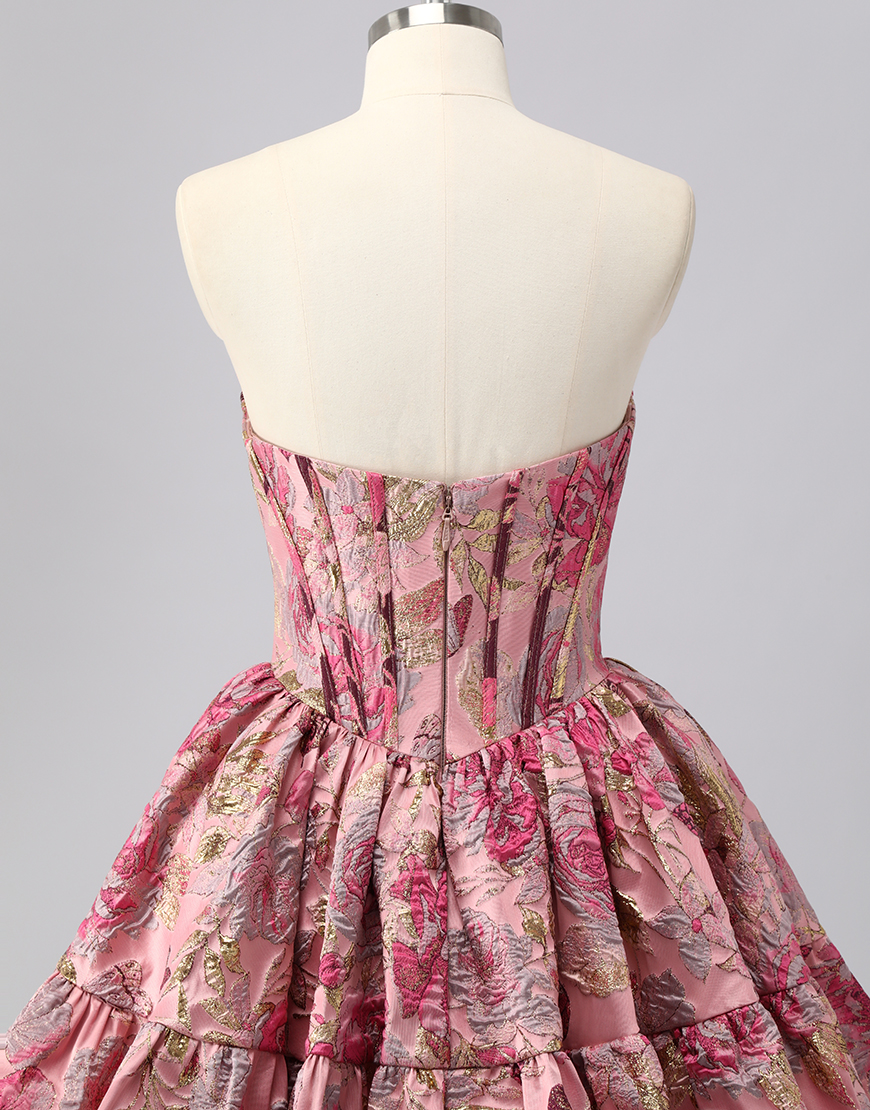 Blush Floral A Line Sweetheart Short Corset Homecoming Dress with Ruffles