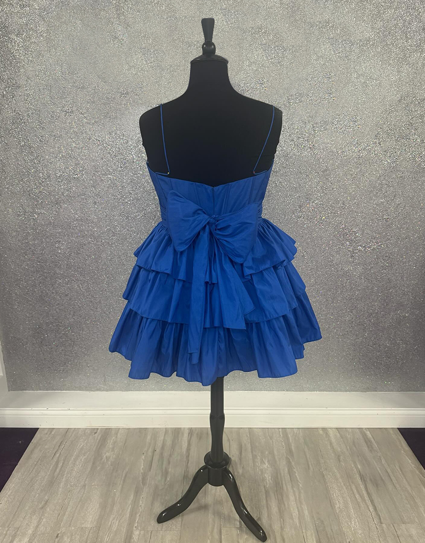 Royal Blue Ruffled A Line Short Corset Homecoming Dress with Bow