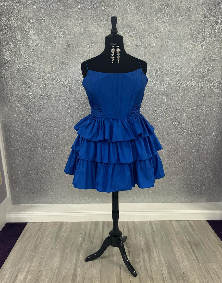 Royal Blue Ruffled A Line Short Corset Homecoming Dress with Bow