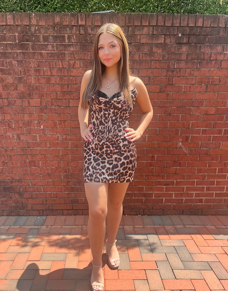 Brown Leopard Printed Sweetheart Short Corset Homecoming Dress with Lace