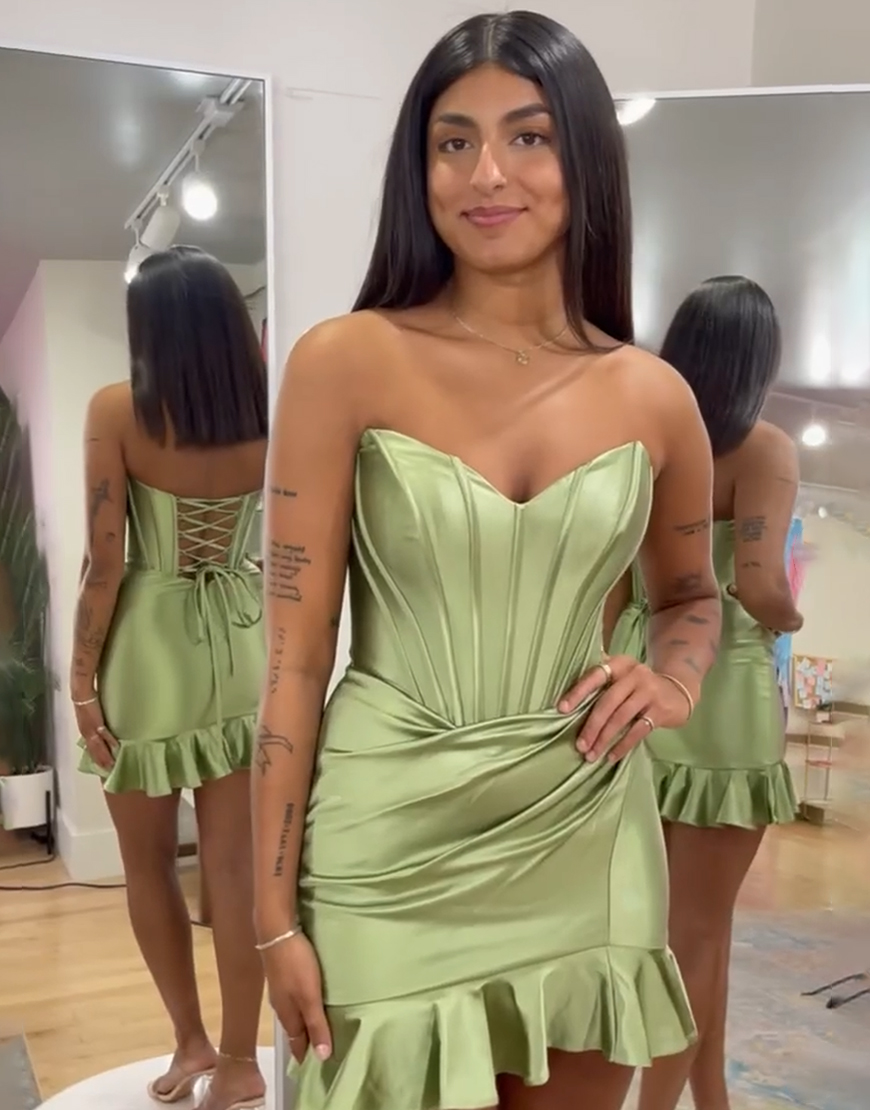 Fuchsia Tight Satin Short Corset Homecoming Dress with Ruffles