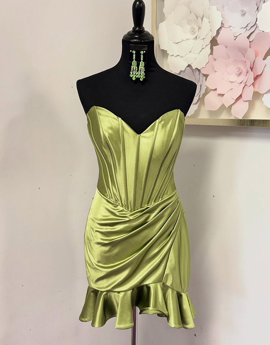 Fuchsia Tight Satin Short Corset Homecoming Dress with Ruffles