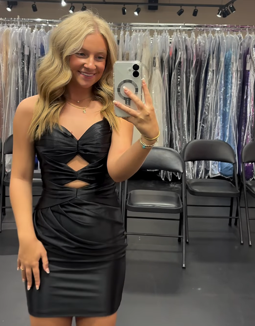 Sage Satin Keyhole Short Tight Homecoming Dress