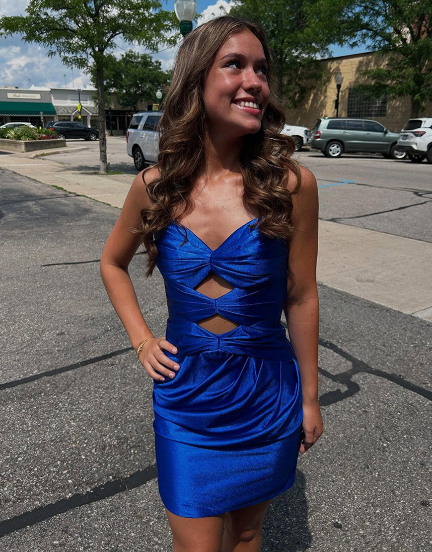 Sage Satin Keyhole Short Tight Homecoming Dress