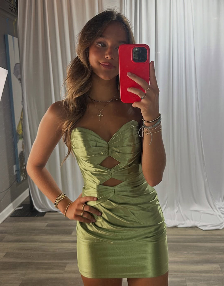 Sage Satin Keyhole Short Tight Homecoming Dress