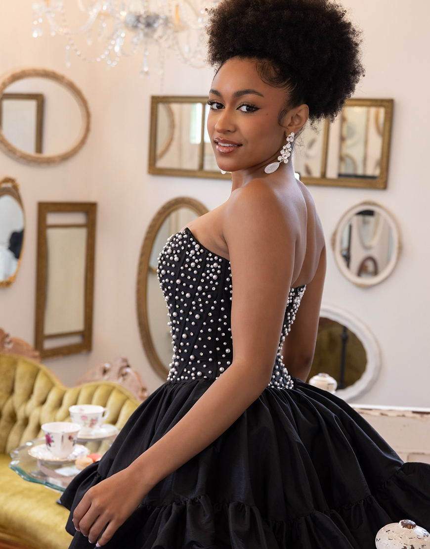 Pink Satin Ruffled Strapless Short Corset Homecoming Dress with Pearls