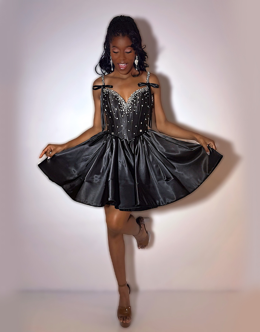 Sparkly Fuchsia Beaded A Line Short Corset Homecoming Dress with Bow