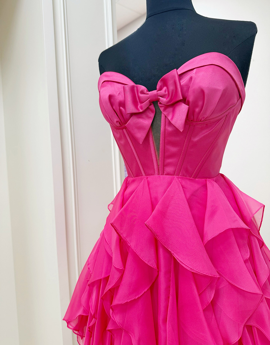 Fuchsia Ruffled A Line Short Corset Homecoming Dress with Bow