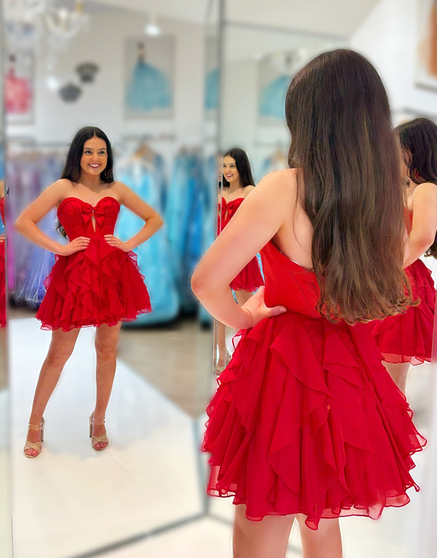 Fuchsia Ruffled A Line Short Corset Homecoming Dress with Bow