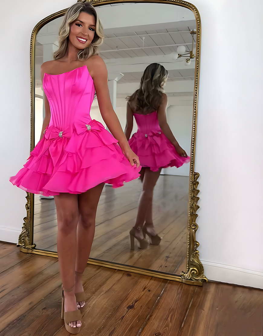 Sparkly Blue Beaded A Line Short Corset Homecoming Dress with Bows