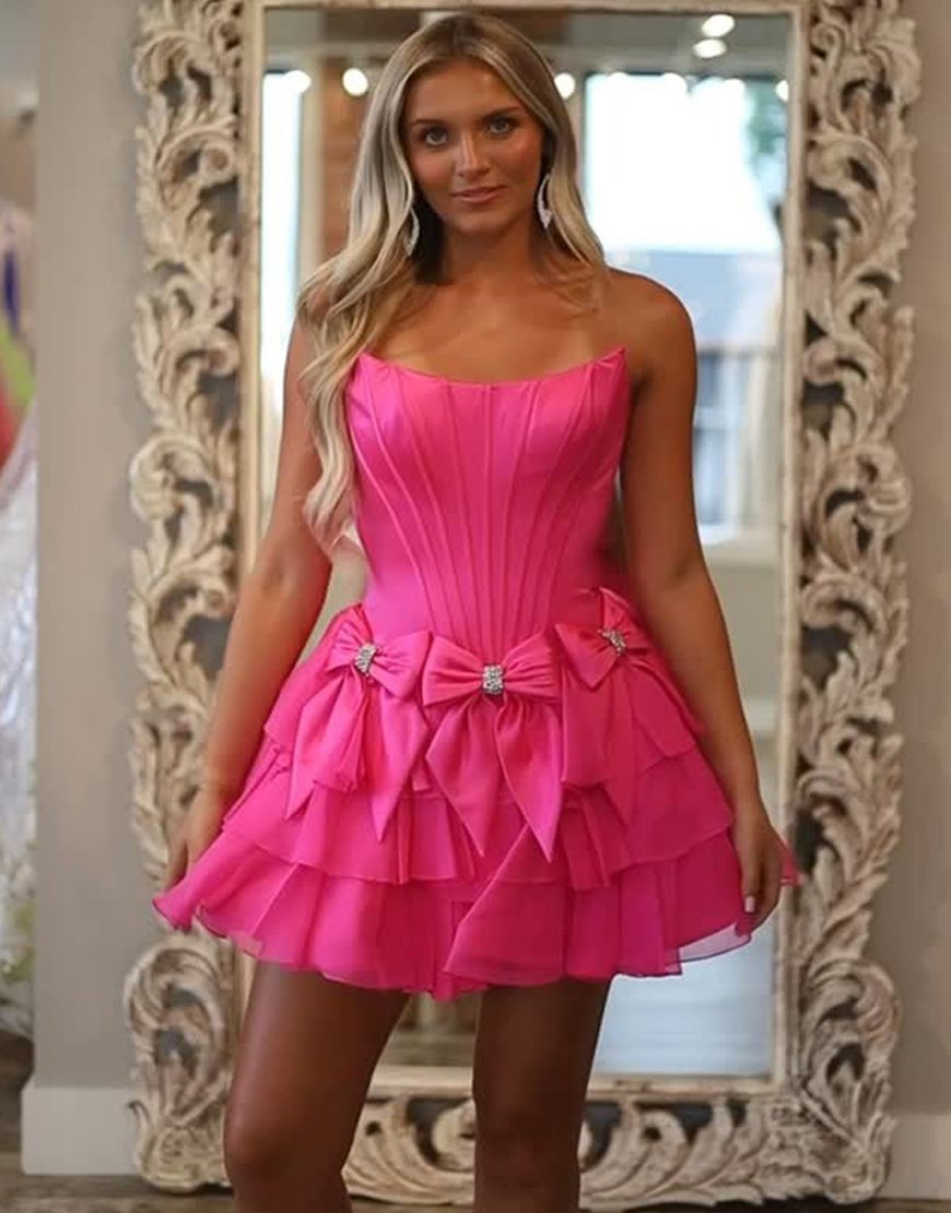 Sparkly Blue Beaded A Line Short Corset Homecoming Dress with Bows