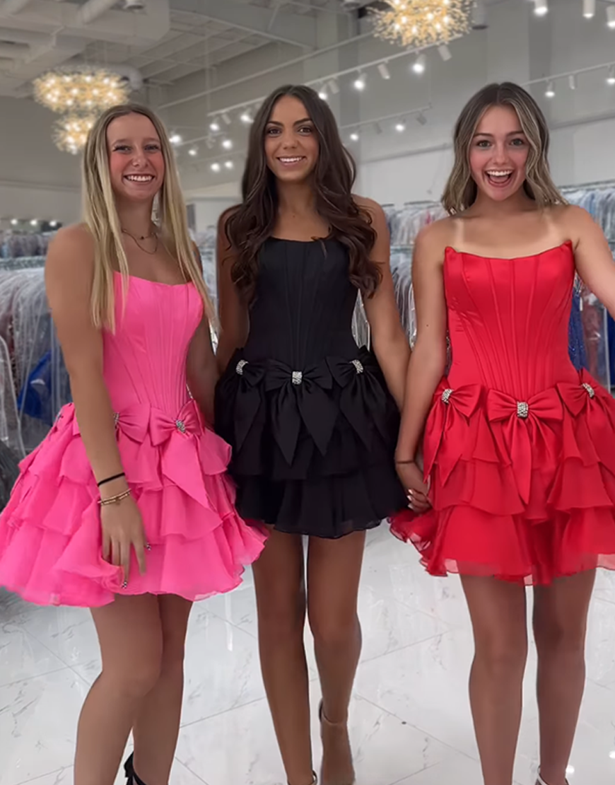 Sparkly Blue Beaded A Line Short Corset Homecoming Dress with Bows