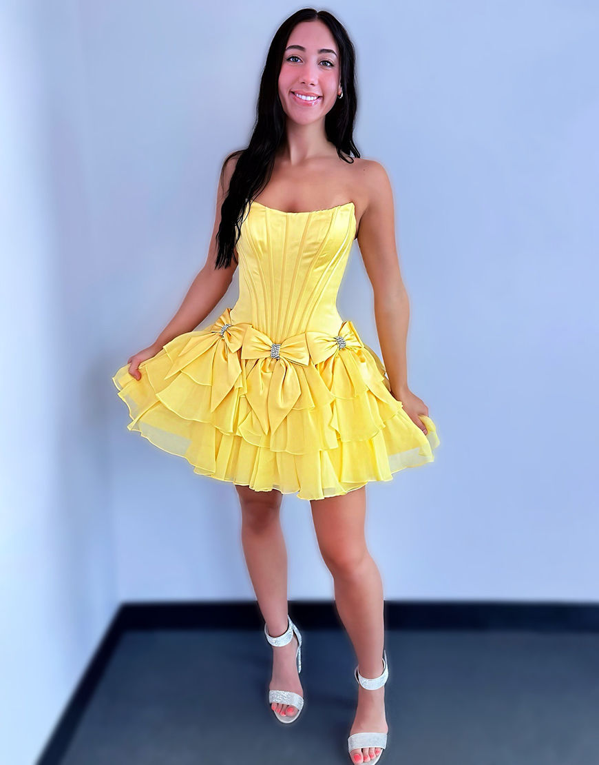 Sparkly Blue Beaded A Line Short Corset Homecoming Dress with Bows