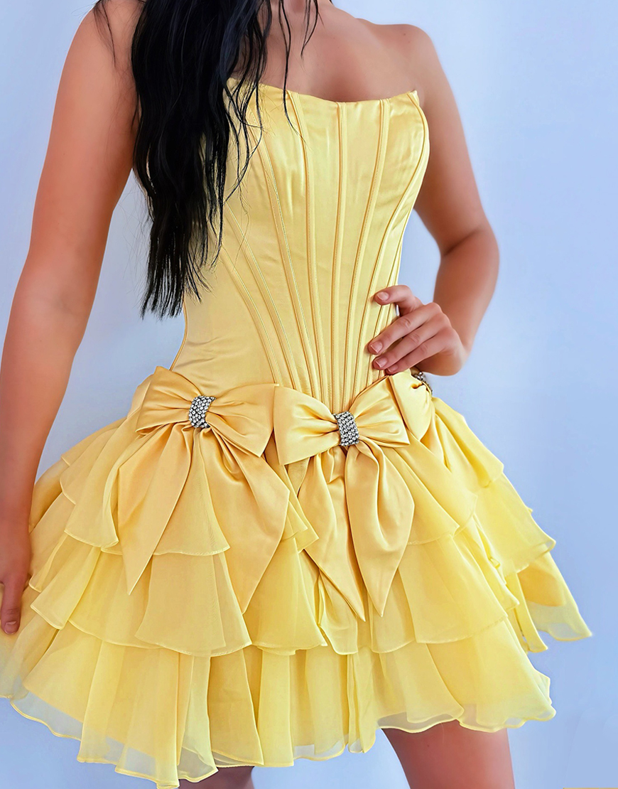 Sparkly Blue Beaded A Line Short Corset Homecoming Dress with Bows