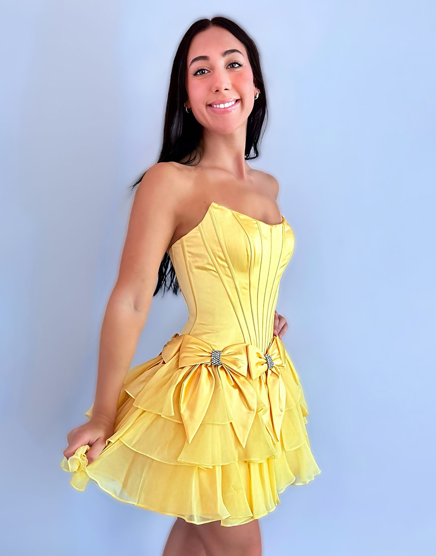 Sparkly Blue Beaded A Line Short Corset Homecoming Dress with Bows